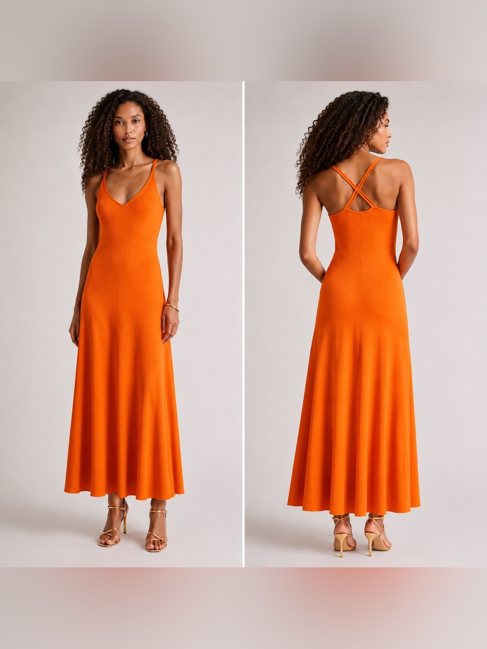 Ted Baker Dress 3 Womens US Medium Orange Rib Knit Maxi New